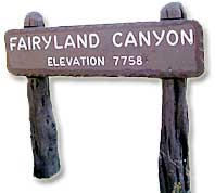 Fairyland Canyon location sign.